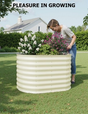 Garvee 2Pcs 8x2x1.5ft Galvanized Raised Garden Bed Oval Beige for Veggies Flower