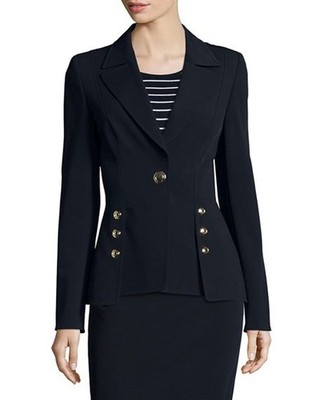 BRAND NEW WOMEN'S NAVY ESCADA BENINA ONE-BUTTON SCUBA PEPLUM JACKET SIZE 38/US 8