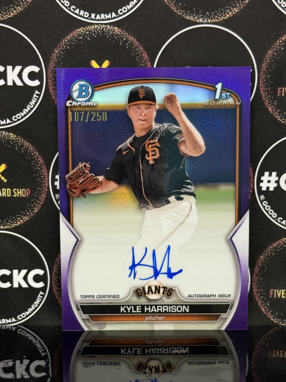 2023 Bowman Chrome Prospect Autographs Purple #CPAKH Kyle Harrison 187/250