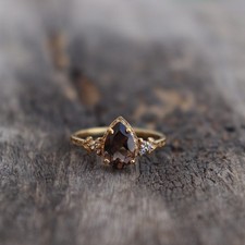 Genuine Smoky Quartz Ring, Nature Inspired Ring, 925 Sterling Silver Gold Ring