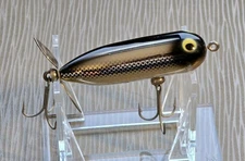 Vintage Heddon Baby Torpedo Topwater Fishing Lure Black/Chrome 2.5"