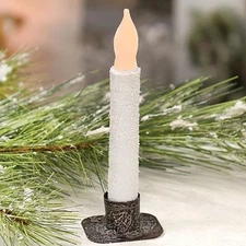 Frosty & Glittered White LED Battery Taper Candle Light 6.5" High Timer Feature