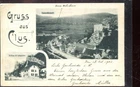 Old postcard greeting from Clus, total view + castle, 1902