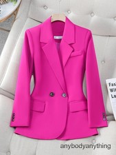 Women Blazer Pink Black Autumn Winter Ladies Loose Formal Jacket Coat Work Wear
