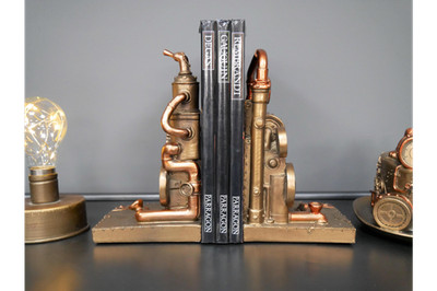 Set Gold Bronze Steampunk Buchstützen Buchstützen Motor Stil Retro Geschenk