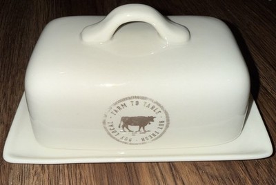 Creative Co-Op 7'' Stoneware Butter Dish Cow Decal Farmhouse Farm To Table