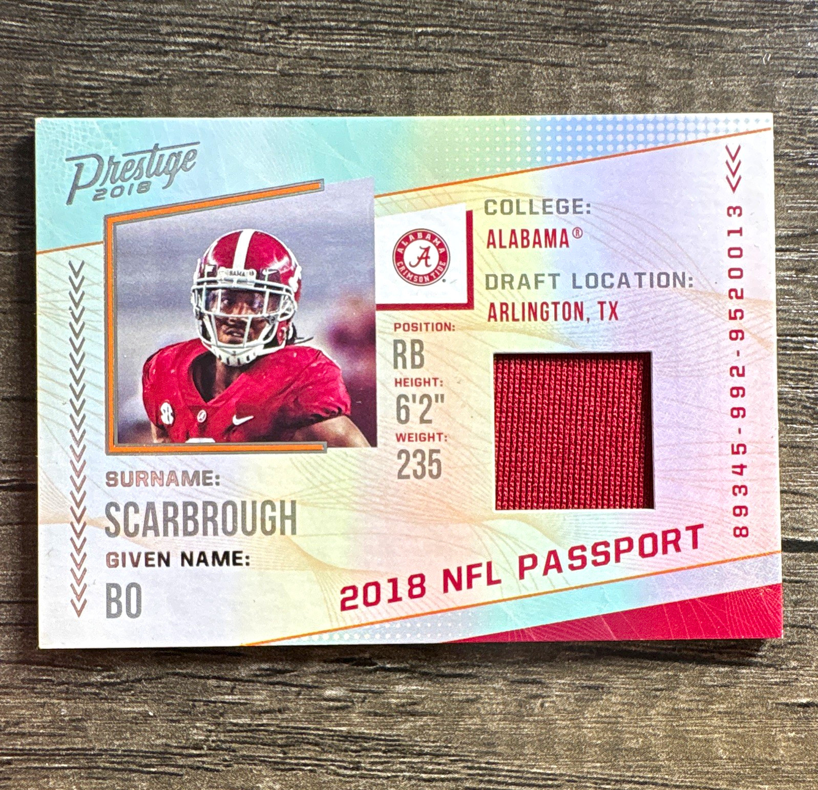 Bo Scarbrough Panini Prestige NFL Passport #PPBS Memorabilia