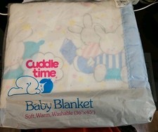 Vtg Cuddle Time Deluxe Baby Blanket Acrylic Fleece w/Teddy Bear Gingham Edge NIP