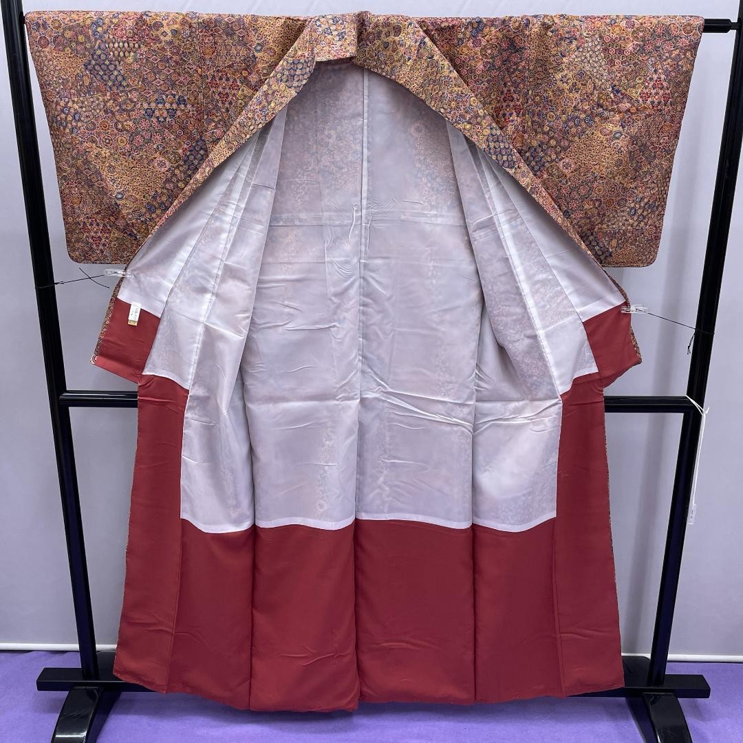 Fine Pattern Brown Navy Blue Polyester Kimono Siz… - image 5