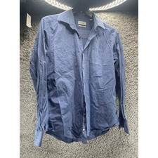 Calvin Klein Mens Dress Shirt Size L 16 32/33 Blue Slim Fit Design Button Up
