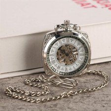 Square Mechanical Pocket Watch Silver, Roman Numbers, Hand Wind Elegant Gift