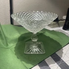 VTG Anchor Hocking Miss America Diamond Cut Depression Clear Glass Compote 5 In