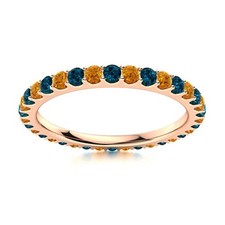 Full Eternity 2MM Round Citrine  London Blue Topaz 925 Silver Rose Plated Ring