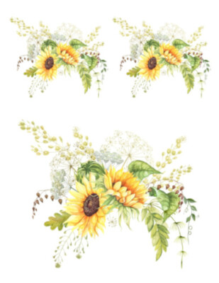 Shabby Watercolor Soft Pastel Sunflowers Flowers Bouquet Waterslide Decals FL376