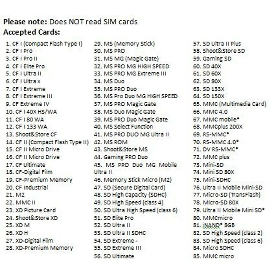 Memory Card Reader All in One 1 USB Adapter SD SDHC Mini Micro M2 MMC XD CF MS - Image 3 of 4