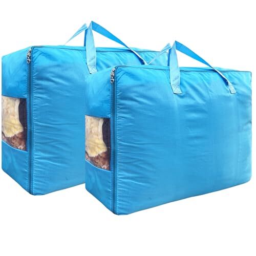 2Pack Extra Large Storage Bags with Zipper, Foldable King/Queen 105L Light Blue - Picture 1 of 6
