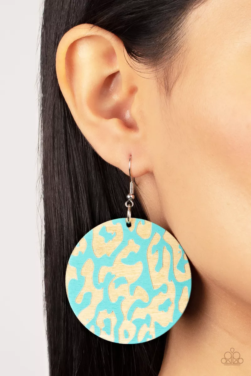 Paparazzi Catwalk Safari Blue Wooden Earrings NEW RELEASE 2022