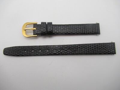 11MM Flat Lizard Grain Black Ladies Watch Band
