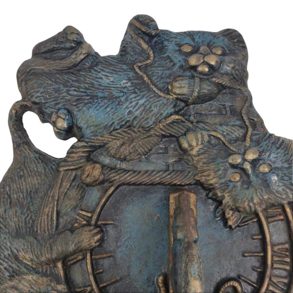 3 Cat Clock Roman Numbers Mouse Cast Iron / Metal Wall Plaque garden home  - Image 3 of 4