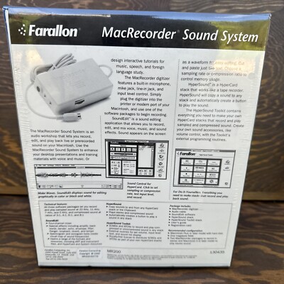 1990 Farallon MacRecorder Sound System MR200 for Mac NEW SEALED