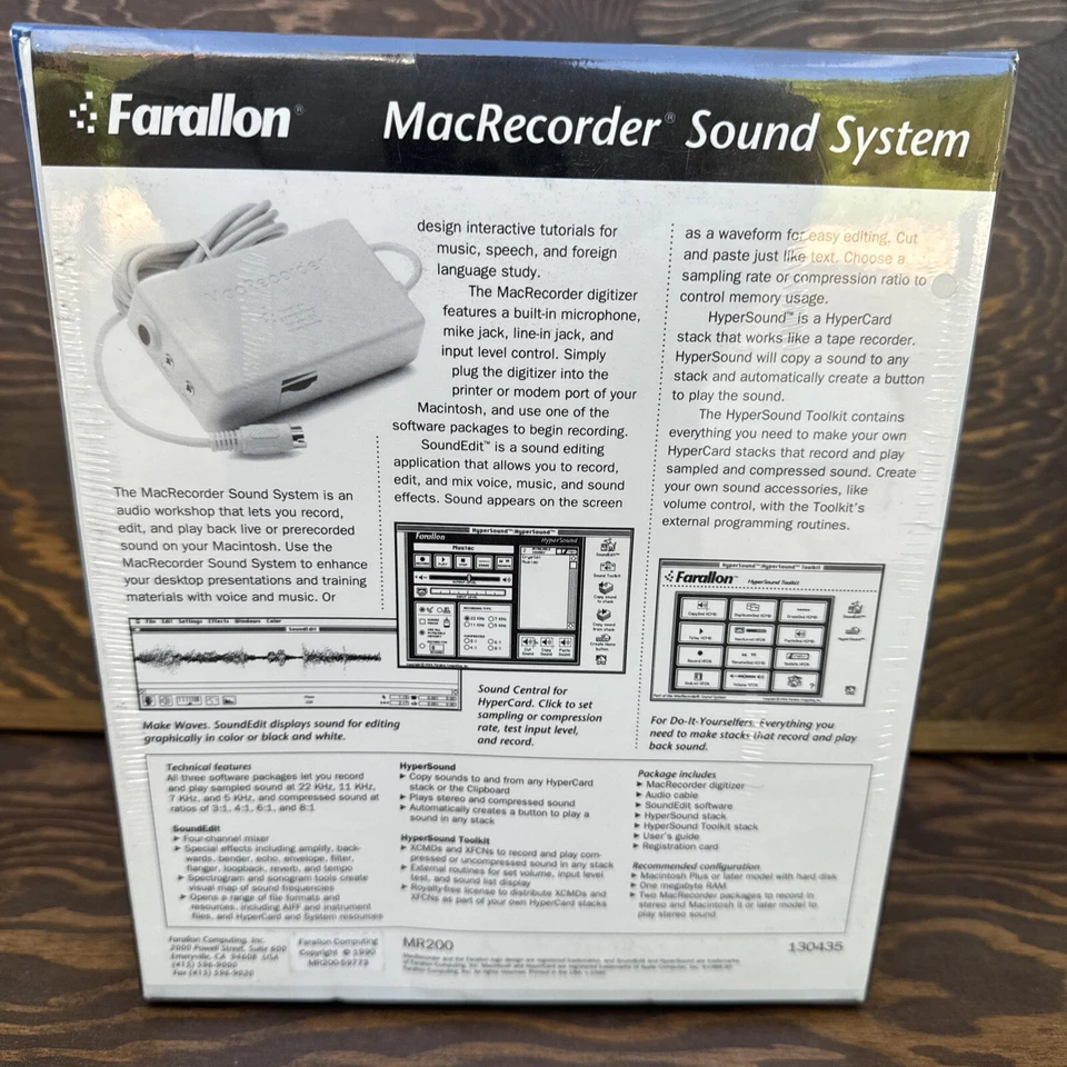 1990 Farallon MacRecorder Sound System MR200 for Mac NEW SEALED VTG Mac Software - Image 3 of 4