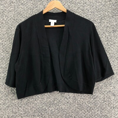 Chico's Crop Knit Cardigan Sweater Black Womens Sz 3 U.S. XL Open Front Stretch