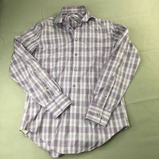 Calvin Klein Shirt Mens 14.5 Button Down 32/33 Purple White Slim Fit