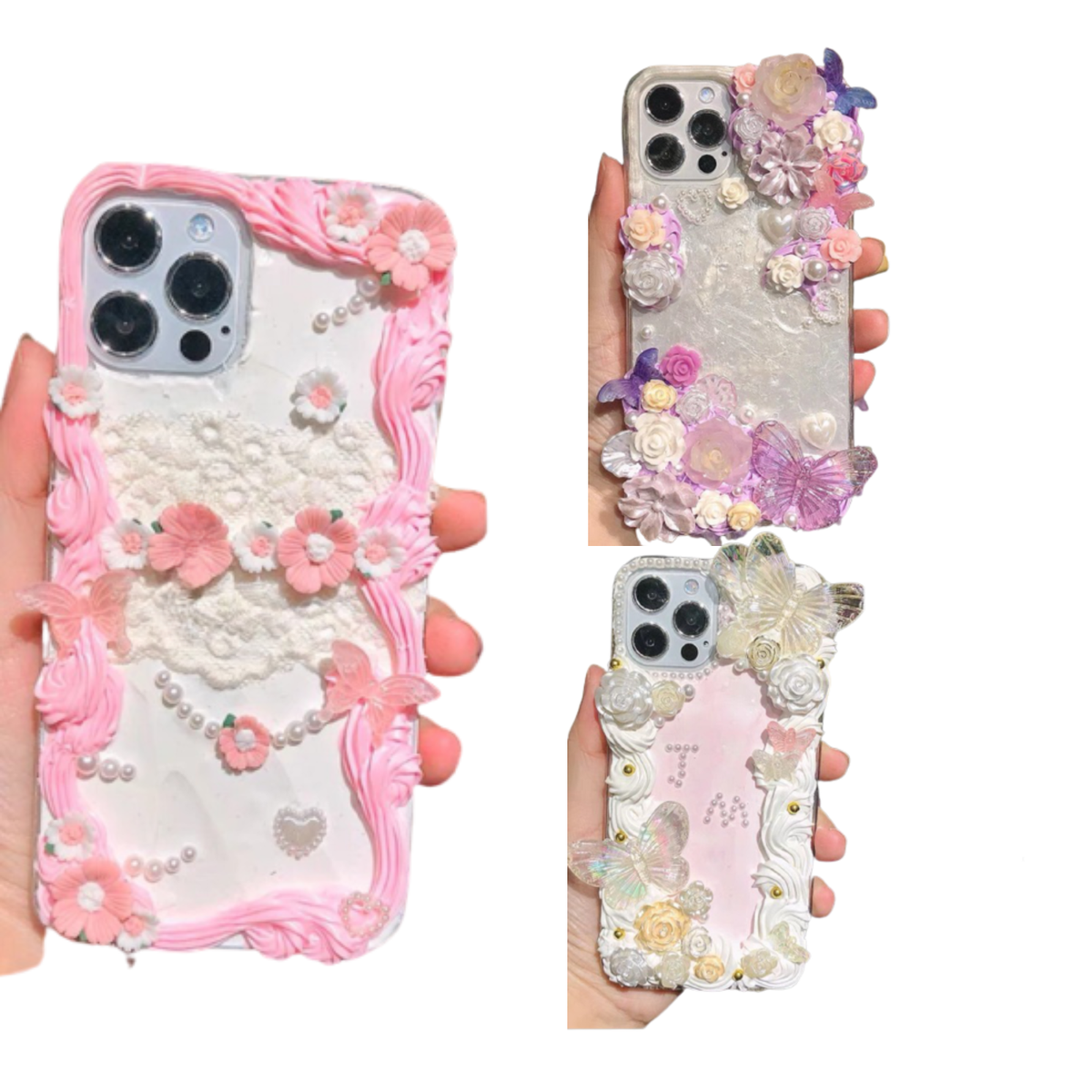 Decoden Phone Case DIY Kit Iridescent Butterfly White Peach