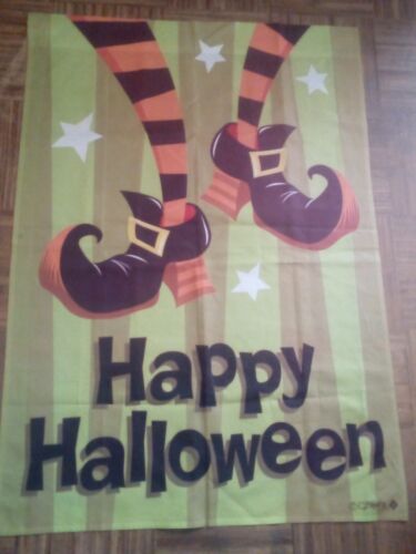 HAPPY Halloween WITCH & HER SHOES SOCKS & STARS Outdoor Garden Flag Large 39x27 - Picture 1 of 5