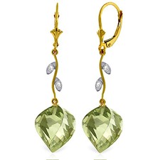 26.02 Carat 14K Solid Gold Diamond Spiral Green Amethyst Earrings