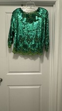 Vintage Heavily Beaded  Sequin Top Shirt Carnation St Pattys Green