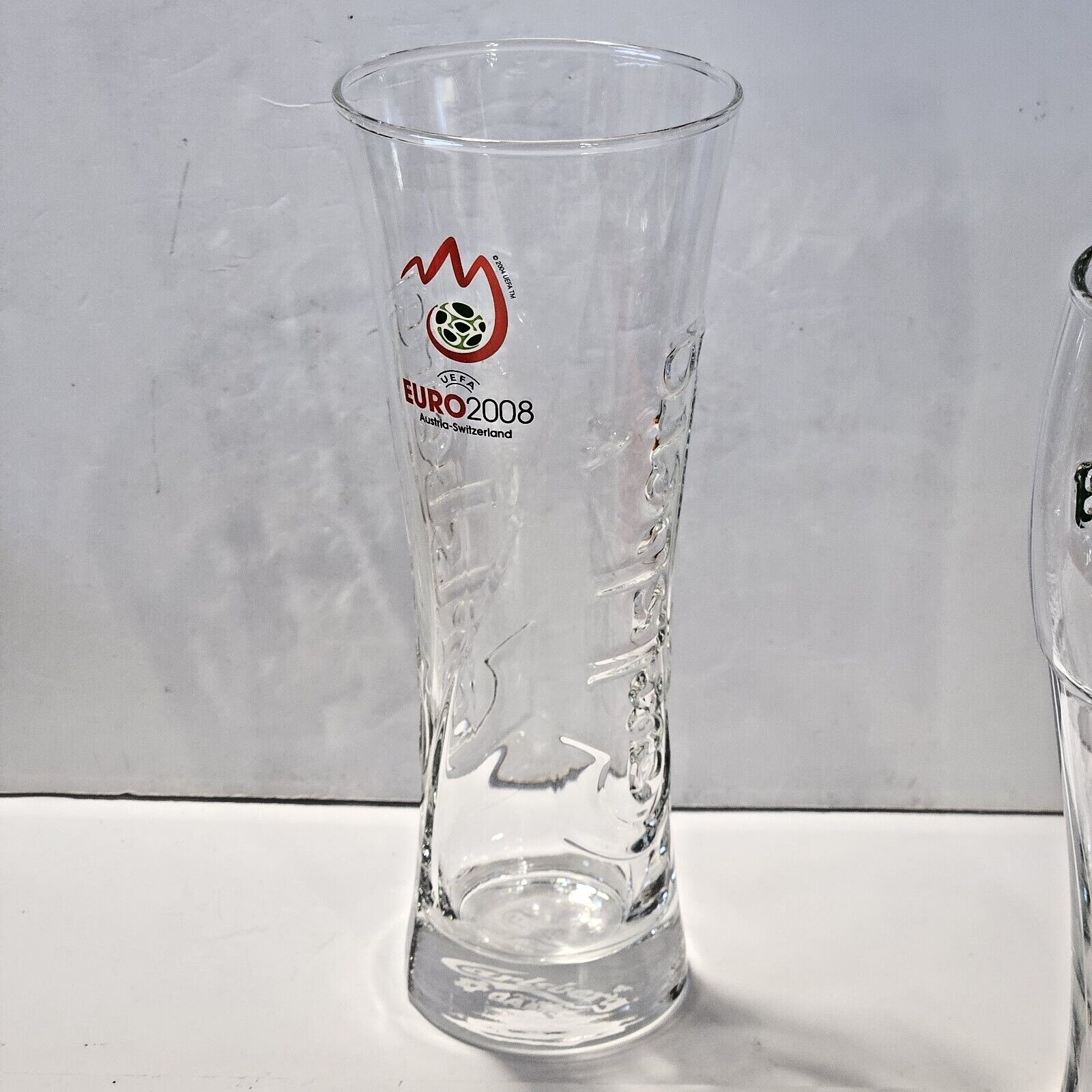 UEFA Euro 2008 Austria-Switzerland Carlsberg Beer Glass Raised Logo Sides .3 Lit