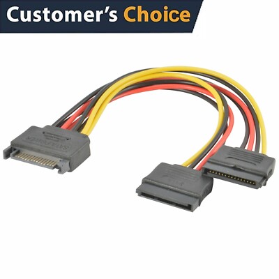 SATA Power 15-pin Y-Splitter Cable Adapter Male to Female for HDD Hard Drive US