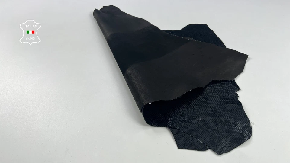 BLACK SHINY SNAKE PRINT ON Italian Goatskin leather 2 skins 7sqf 1.0mm #C1890 - Image 3 of 4