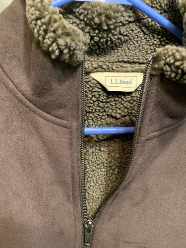 Vintage LLBean Faux Suede Sherpa Jacket Etched Design on Shoulders Back Size M - Picture 3 of 5