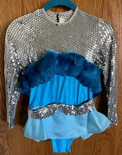 Vintage Long Sleeve Blue Ice Skating Dress Feathered / Sequined Girls Youth Sz M