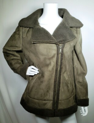 Loft Army Green Faux Suede Moto Zipper Heavy Side Pockets Jacket Size Small  NWT