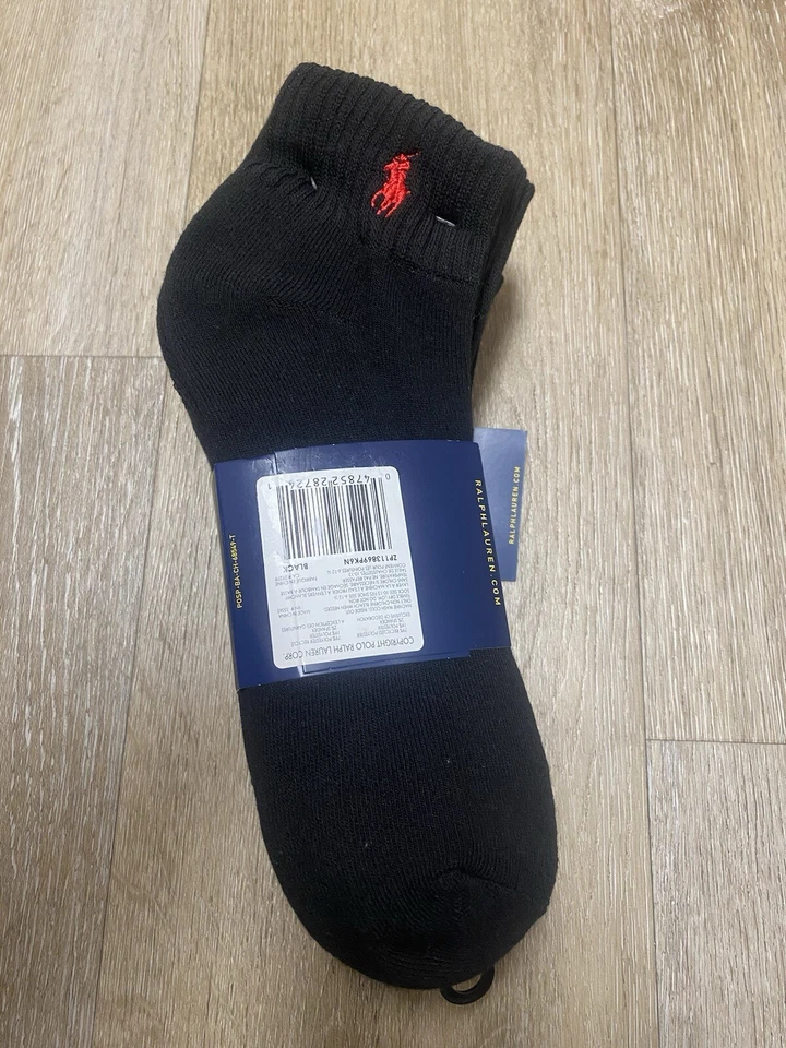 Ralph Lauren Polo Cuarto Calcetines 6 Pk Negro con Poni Rojo Talla 10-13 Foto 2 de 4
