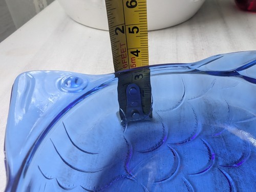 Vtg Hazel Atlas Cobalt Blue Glass Angel Fish Dish Trinkets Nut Soap Depression - Picture 7 of 7