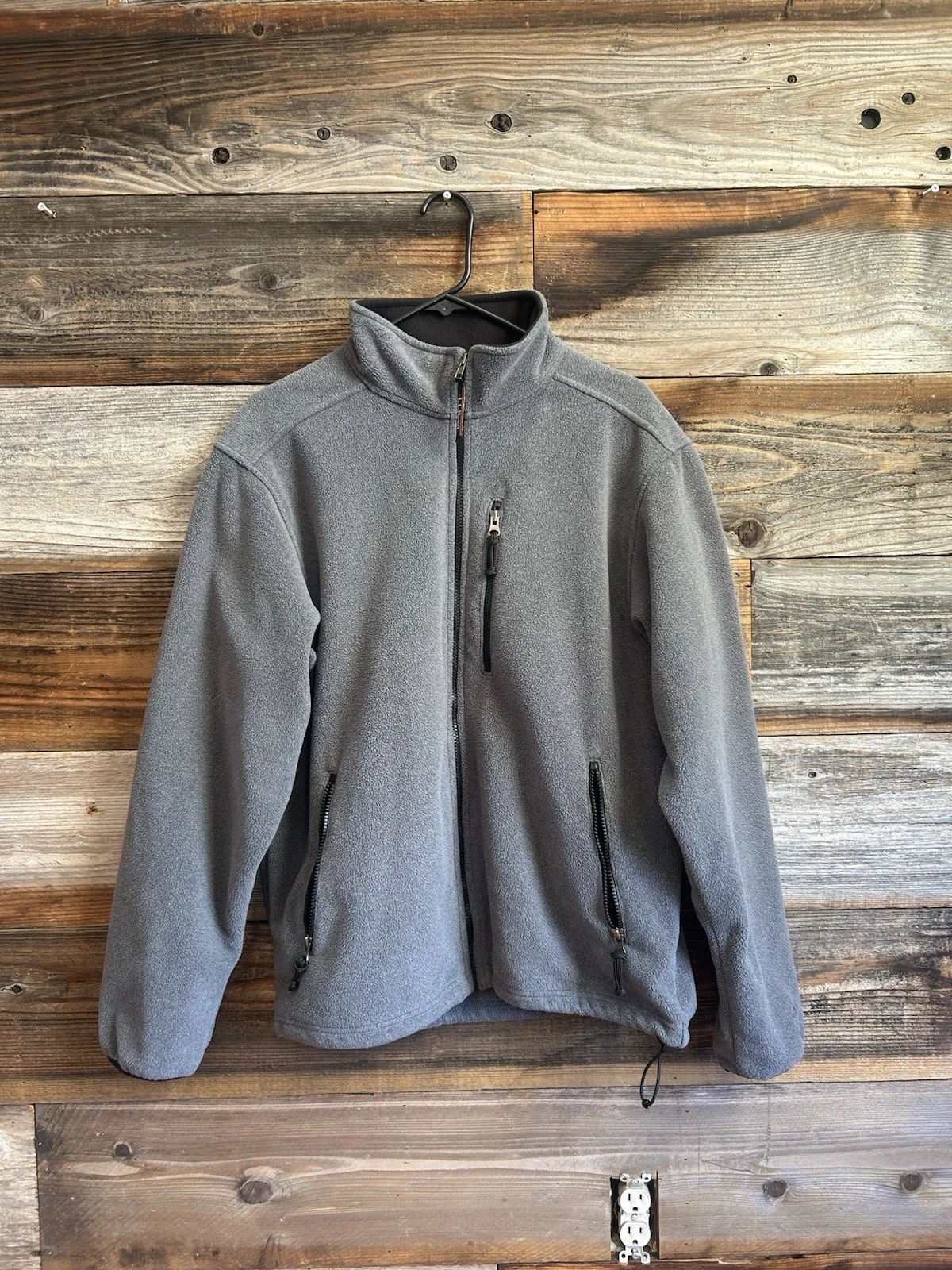 LL Bean Mens Medium Fleece Jacket Gray Full Zip Outdoor Hiking Casual Layer