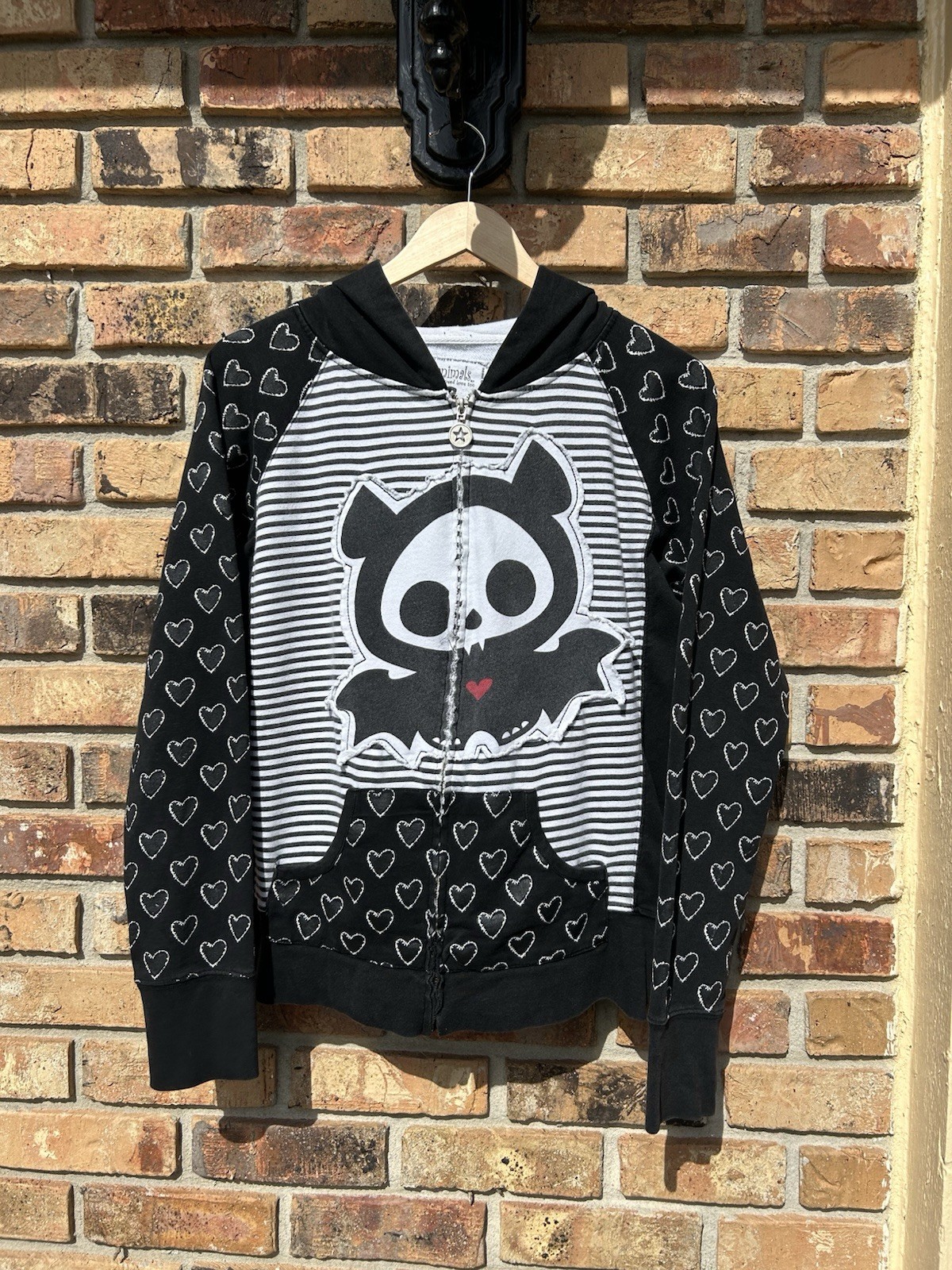 Skelanimals Zip Up Diego the Bat  Hoodie size Large Y2K grunge