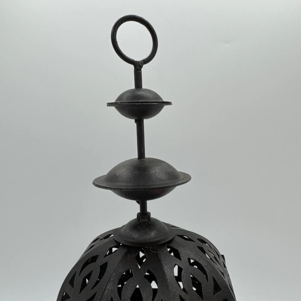"Linterna de vela colgante de metal perforada estilo marroquí de colección hierro negro 12"" decoración" Foto 3 de 4