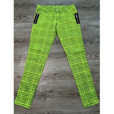 Tripp NYC Daang Goodman Pants Womens 5 Neon Green Plaid Skinny Y2K Goth Punk