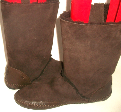 Tory Burch MidCalf BrownSuede Moccasin Boots Lined w Auth