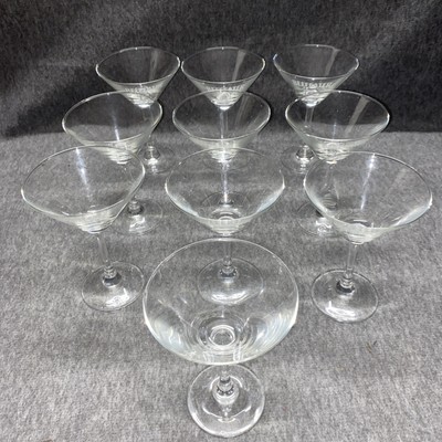 10 Vintage BEEFEATER London Dry Martini Glasses Footed Stem 6  Tall Etched Logo