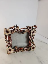 MAISON 3x3 Jeweled Enamel Metal Photo Frame Floral Vintage Decorative