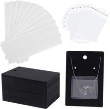 100 Pcs Jewelry Display Cards with 100 Pcs Adhesive Pouches and Clear Bags, Neck