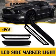 4X For 2010-2014 Ford Mustang LED Side Marker White Lights Front Rear Bumper Set