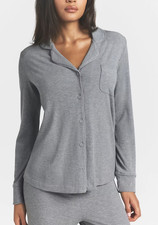 SKIMS Womens Soft Lounge Sleep Pajama Top M Gray Long Sleeve Ribbed Pocket