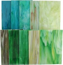 10 Sheets Variety Stained Glass Sheets Pack 4 X 6 Inch Green Mixed Large Mosaic